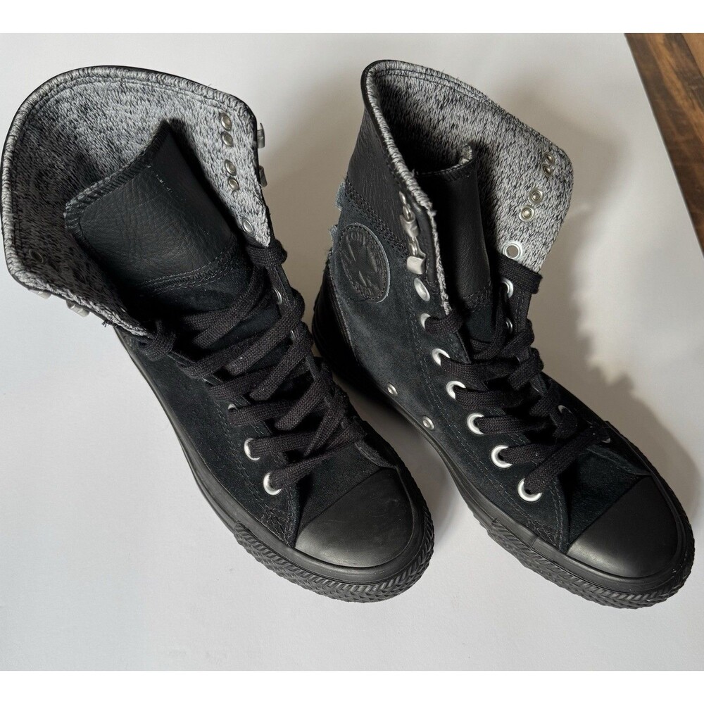 Converse All Star Black Leather Combat Lace Up Rubber Sole Men's Boots